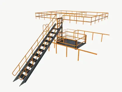 Stairs and Railing Low-poly 3D model