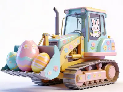 3D EASTER THEMED BULLDOZER WITH GIANT COLORFUL EGGS V01 Low-poly 3D model