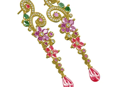 Antique Multi Color Diamond Art Deco Earring 3D print model