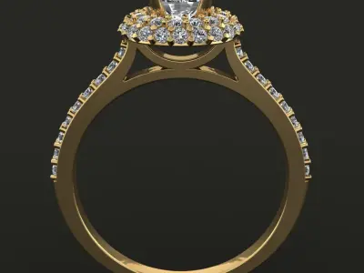 Dome Diamond Halo Flush Band Engagement Ring 3D print model