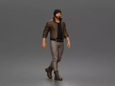 Urban explorer walking in beanie jacket fitted pants and boots 3D print model