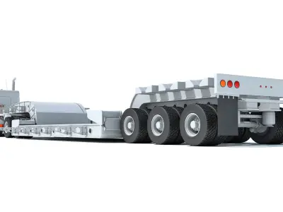 Semi Truck with Lowboy Trailer 3D model get