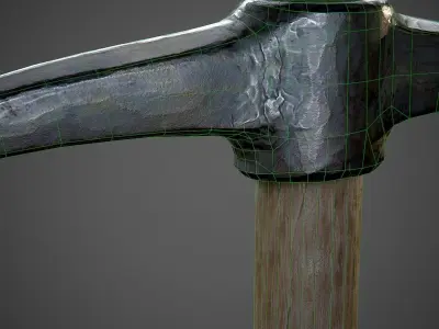Pickaxe PBR Game-Ready hammer with wooden handle Low-poly 3D model