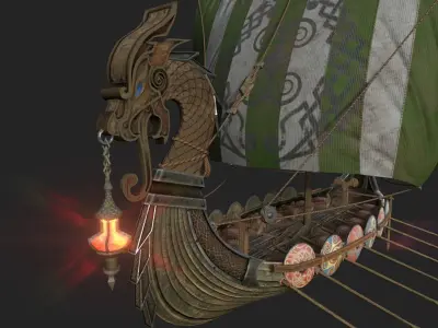 Viking Drakkar LongBoat Low-poly 3D model