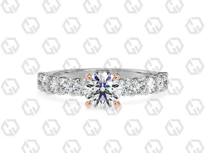 Ring 99 Round Shape prong set round on shank with Gems 3D print model