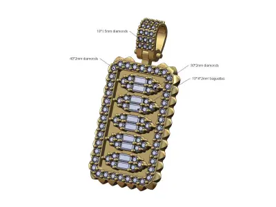 Vintag diamond and baguettes clusters pendant with bail 3D print model