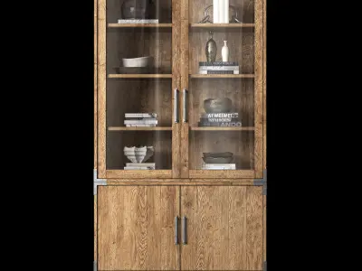 CAYDEN CAMPAIGN GLASS DOUBLE-DOOR SIDEBOARD  and HUTCH 3D model