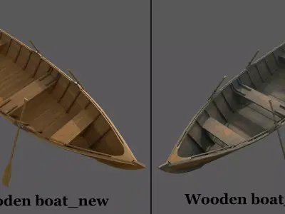 Wooden boat with new and old textures Low-poly 3D model