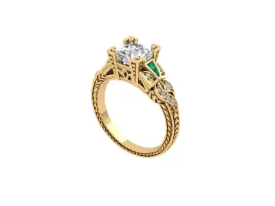 Solitaire Engagement Art Deco Ring 3D print model 81