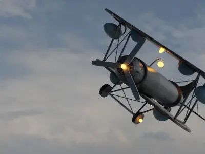 Plane vintage biplane in sky 3D model
