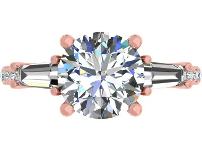 3carat Round And Bauggate Stone Engagement Ring 3D print model