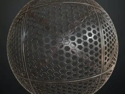 Industrial Weathered Hexagonal Metal Grill PBR Seamless Texture