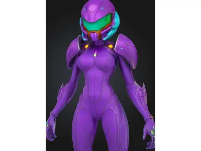 Sci Fi Female Android in Purple Power Suit Low-poly 3D model