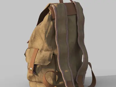 Backpack in tan with straps Low-poly 3D model