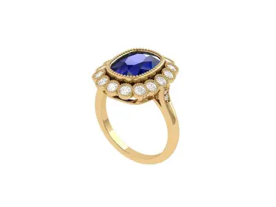 Cushion Solitaire Art deco Ring 3D print model shop