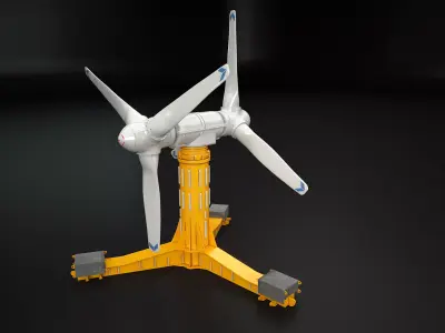 Tidal Power Double Turbine Low-poly 3D model