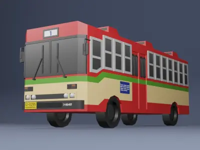 Red Thai bus Low poly v01 Low-poly 3D model
