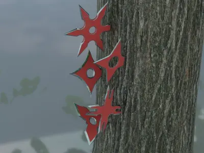 Red Ninja shuriken pack Low-poly 3D model