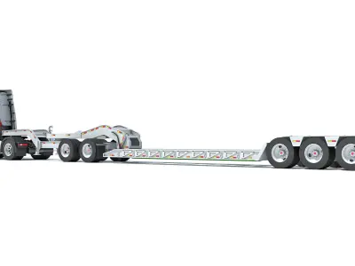 Semi Truck with Platform Trailer 3D model
