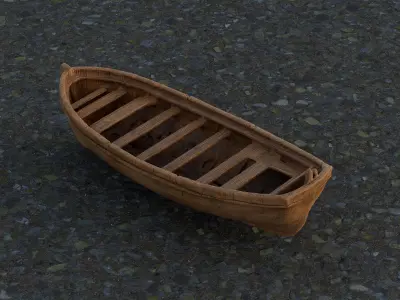 Traditional wooden rowboat Low-poly 3D model