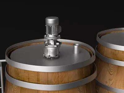 Microbrewery System Beer Fermentation Tank Wooden Barrel PBR 3D model