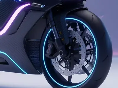 Futuristic Electric Sports Bike with Neon Low-poly 3D model Low-poly 3D model