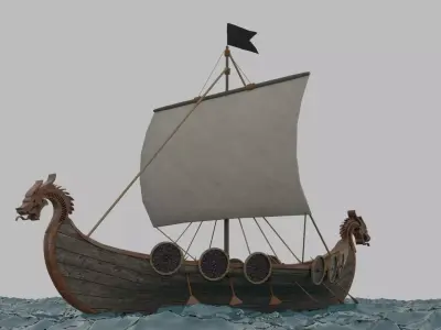 viking ship game ready Low-poly 3D model
