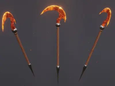Set of 6 Elemental Scythe - Fantasy Medieval - Grim Reaper Low-poly 3D model