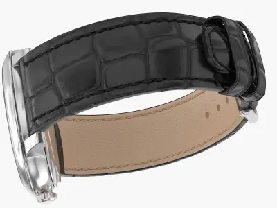 Classic Watch Black Leather Bracelet White Dial 3D model