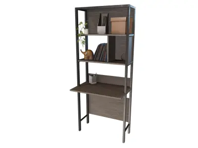 Industrial-Style Desk and Bookshelf Combo 3D model