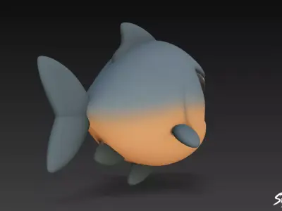 Cartoon Plush Piranha Low-poly 3D model