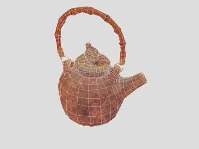 Hand made tea pot with a bamboo handle Low-poly 3D model