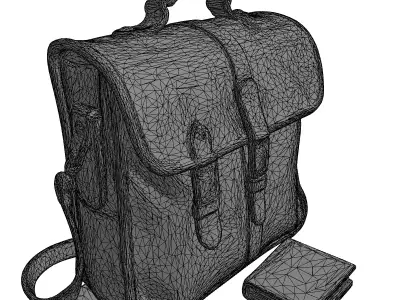 Vintage Leather Satchel Bag with Book Low-poly 3D model