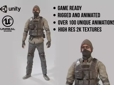 Game Ready Apocalypse Male Character Rigged and Animated Low-poly 3D model