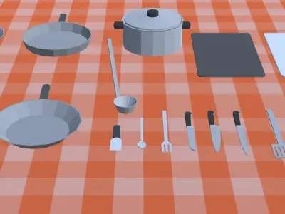 FLAT POLYS - Kitchen props Low-poly 3D model