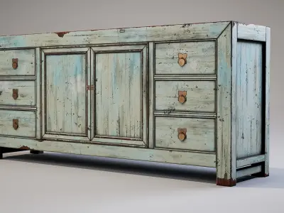 Cupboard chinese chest of drawers Low-poly 3D model