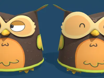 owl cartoon Low-poly 3D model