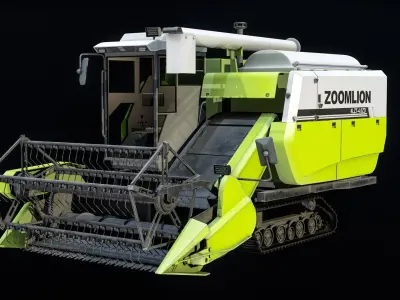 Rice Combine Harvester Green PBR 3D model
