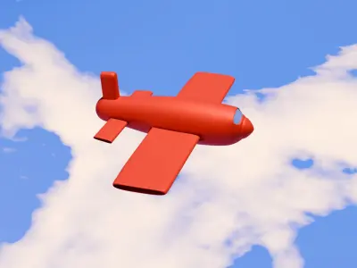 Red Plane Soaring High A Vivid Contrast Against the Blue Sky 3D model