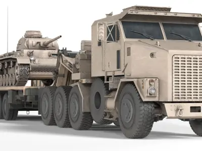 Oshkosh M1070 with Trailer Tank model Low-poly 3D model