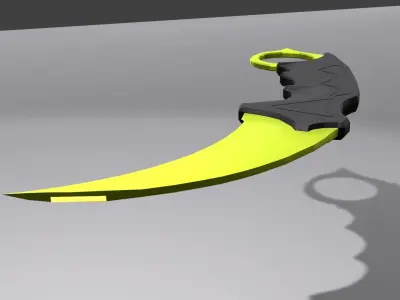 Stylized karambit knife Weapon with gold PBR low poly game ready Low-poly 3D model