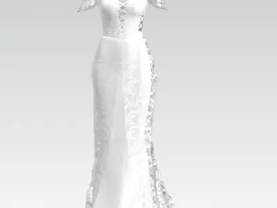Wedding dress fishtail skirt and lace skirt  Low-poly 3D model