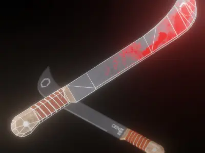Machete Set bloody knife Low-poly 3D model