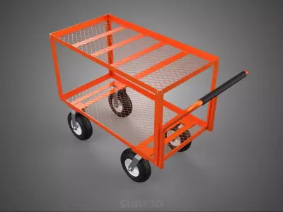 DOUBLE TIER MESH DECK BED CASTER WHEEL TROLLEY CART GARDEN WAGON 3D model