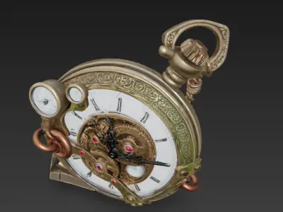 Antique Steampunk Pocket Watch - Clockwork with Exposed Gears 3D model