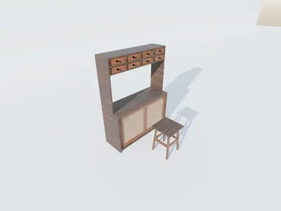 Table and Small Chair  Low-poly 3D model