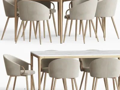 Dining Set colorful chair with wooden legs 3D model