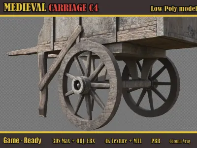 Medieval Carriage C4 Low-poly 3D model