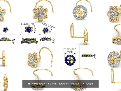 3DM-RENDER 19 STUD NOSE PIN FILES 3D Model Pack