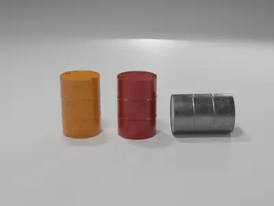 3 Barrels - Low Poly orange barrel with radioactive sign Low-poly 3D model